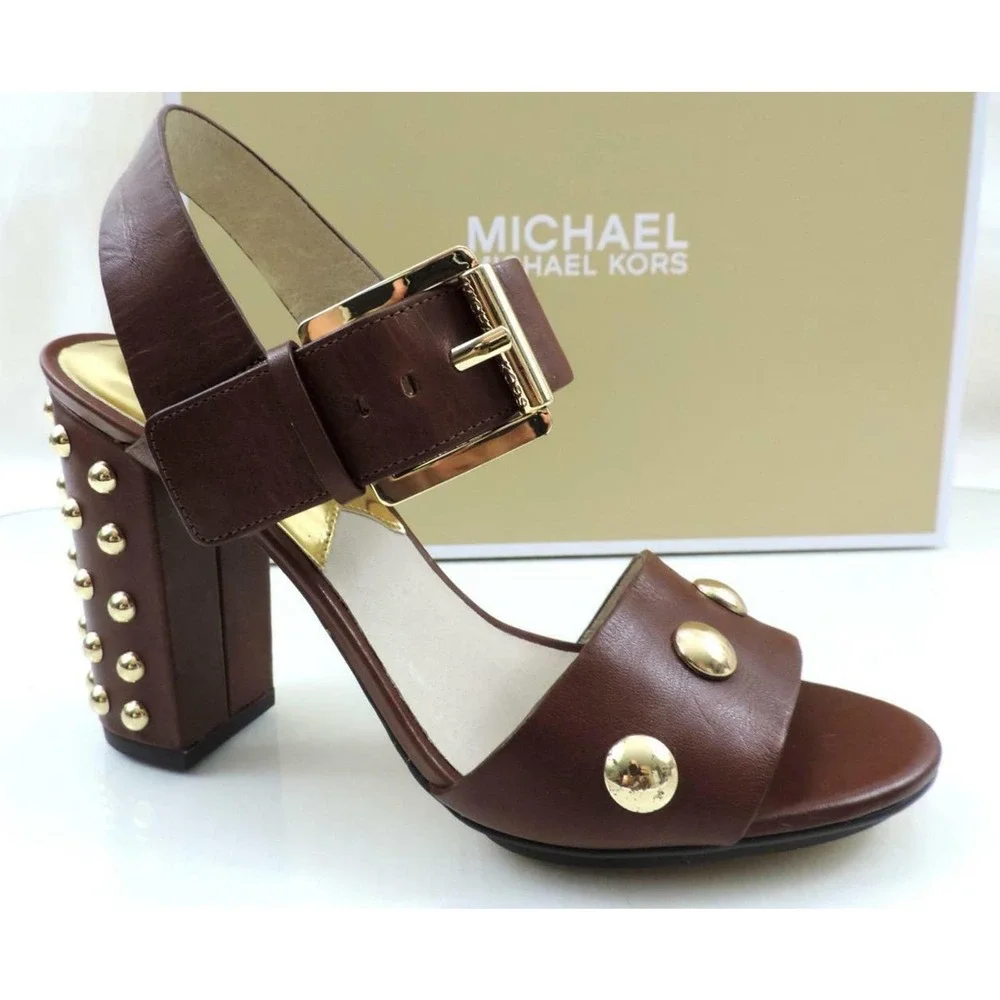MICHAEL Michael Kors Linden Studded Block Heel Sandals Mocha Brown - Picture 3 of 8